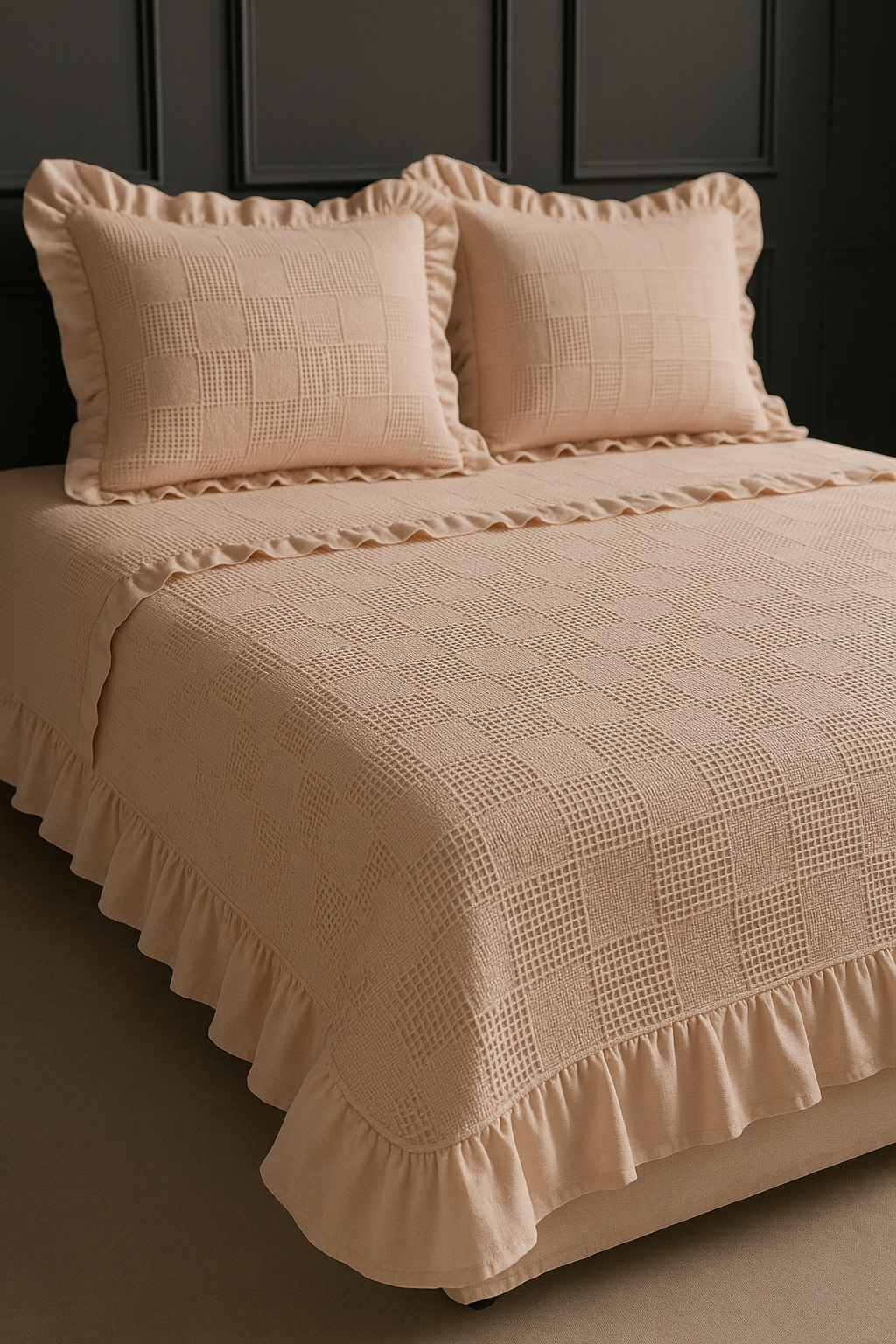 Çift Kişilik Pudra Fırfırlı Pamuk Pike Seti 220x240