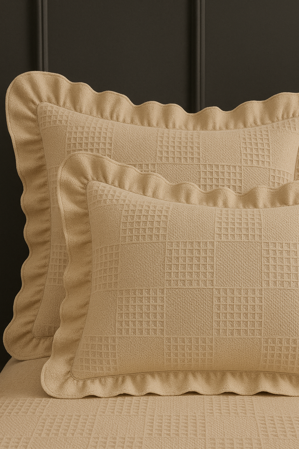 Çift Kişilik Krem Fırfırlı Pamuk Pike Seti 220x240