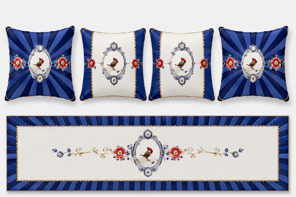 Azzurro – 4 Kırlent Kılıfı & 1 Runner Seti
