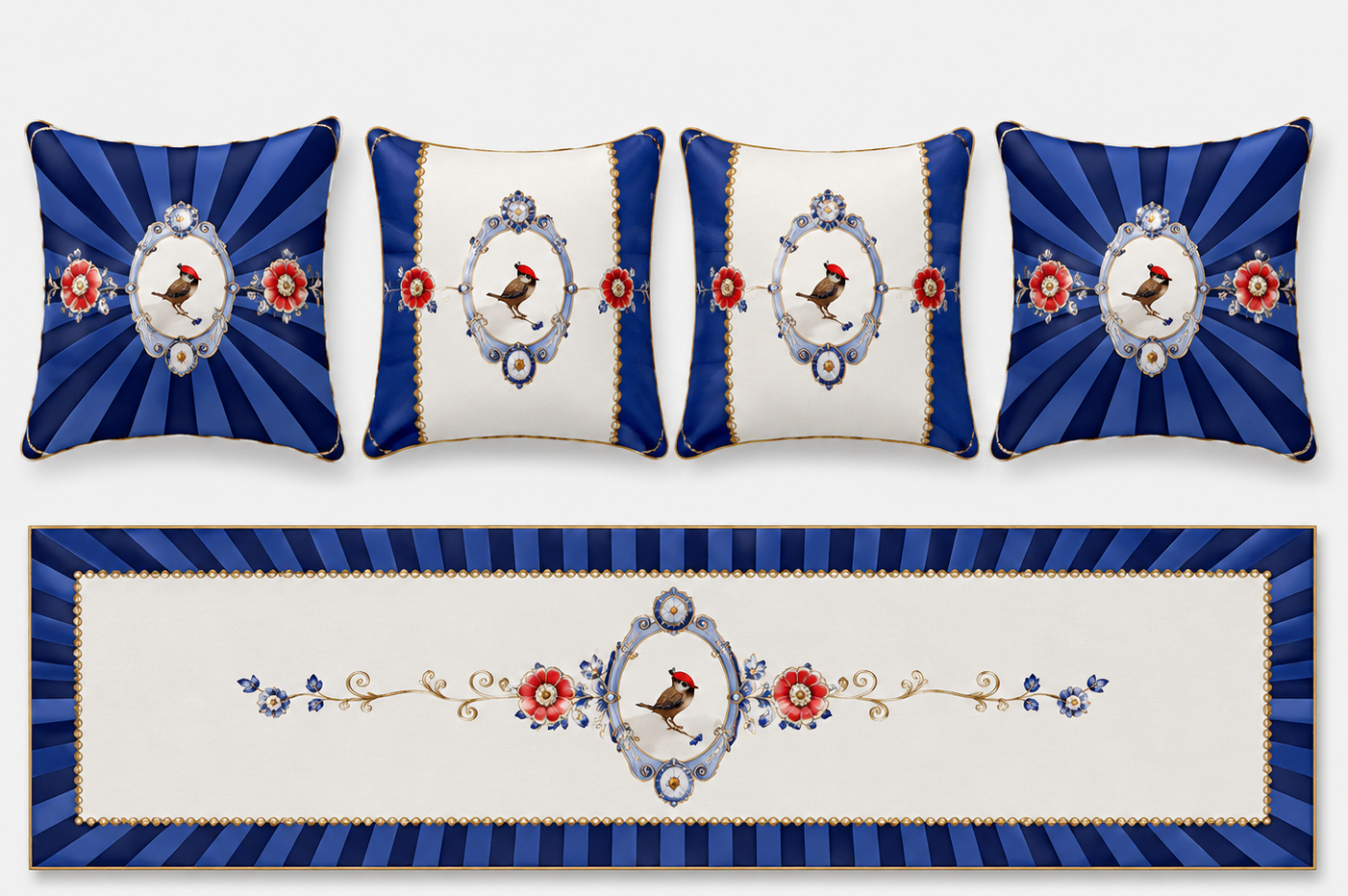 Azzurro – 4 Kırlent Kılıfı & 1 Runner Seti