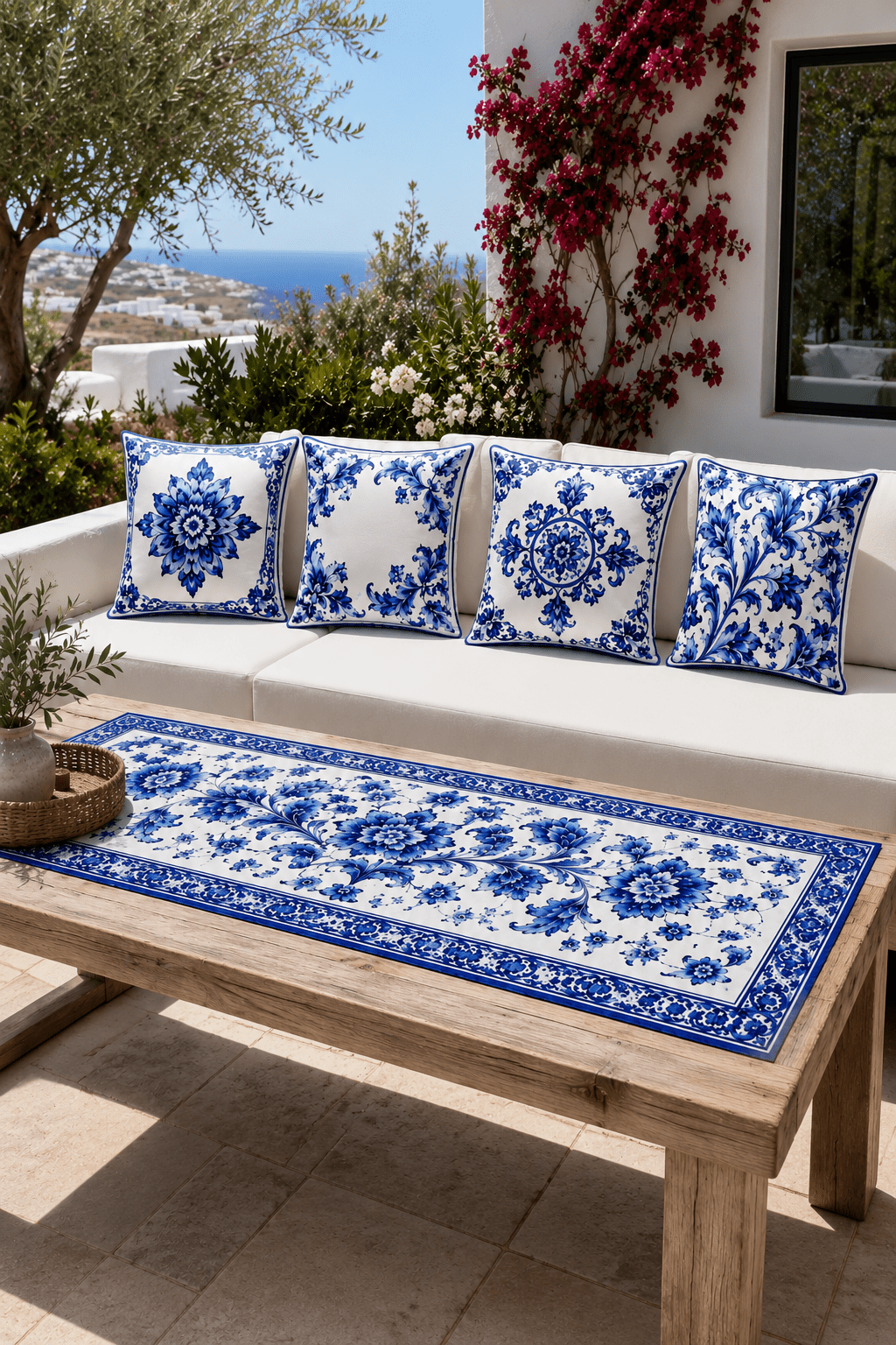 Azure – 4 Kırlent Kılıfı & 1 Runner Seti - Pomelo Home