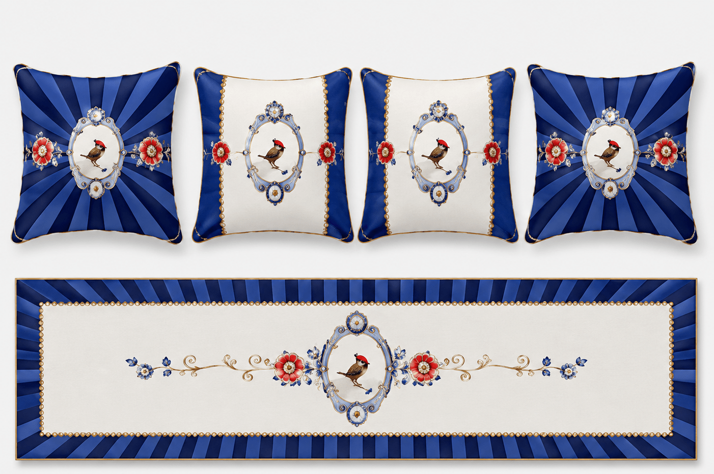Azzurro – 4 Kırlent Kılıfı & 1 Runner Seti - Pomelo Home