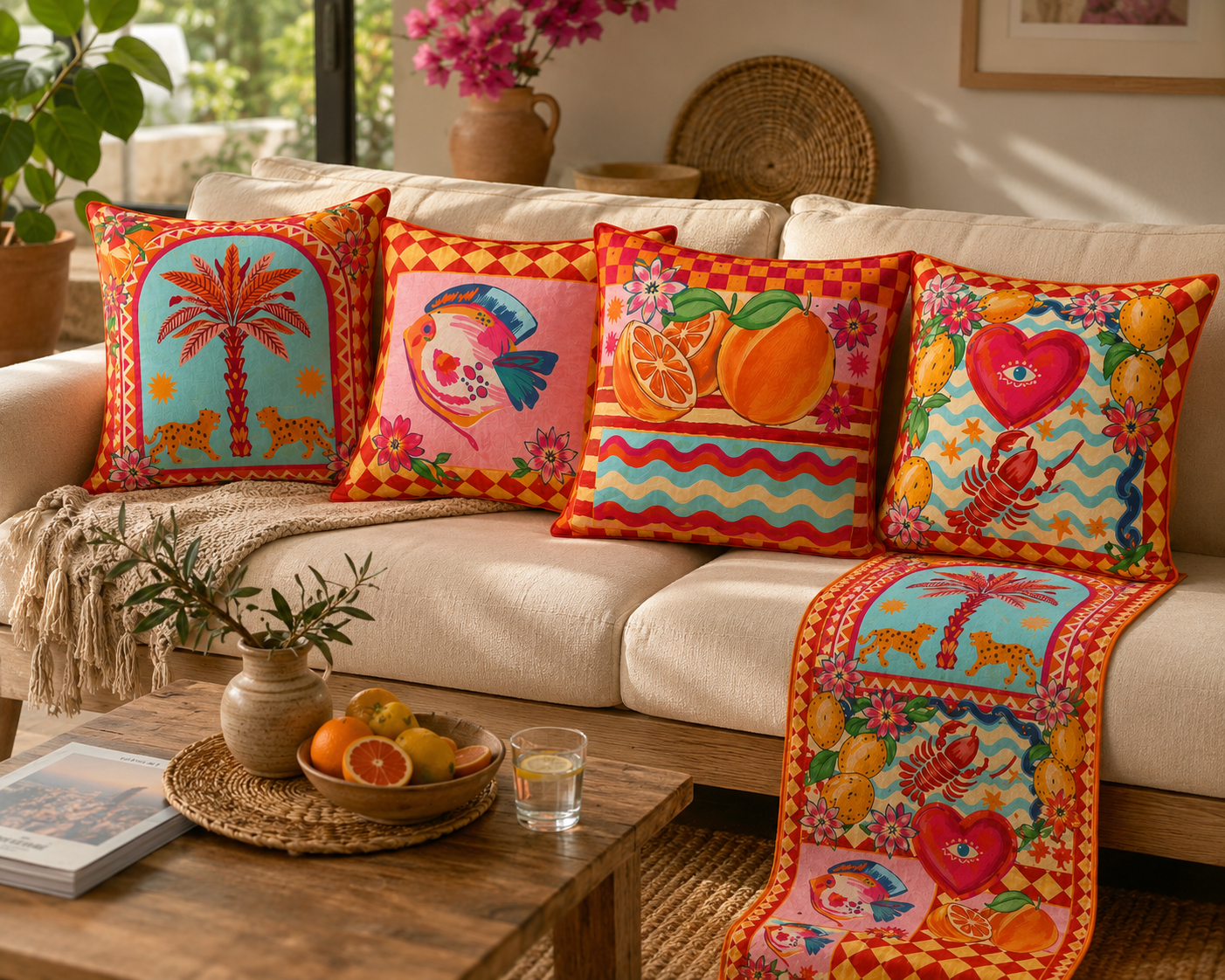 Karnaval – 4 Kırlent Kılıfı & 1 Runner Seti - Pomelo Home