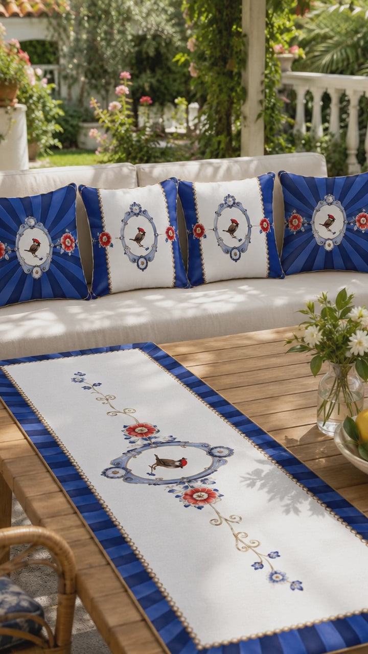 Azzurro – 4 Kırlent Kılıfı & 1 Runner Seti