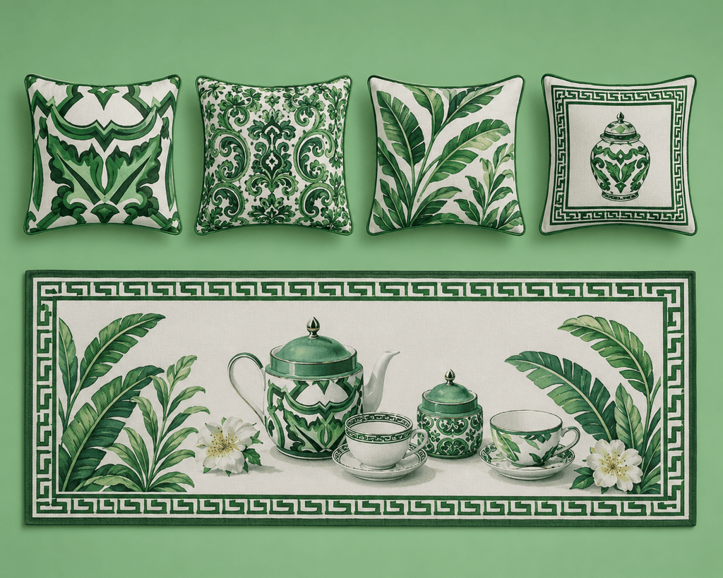 Verde – 4 Kırlent Kılıfı 1 Runner Seti - Pomelo Home